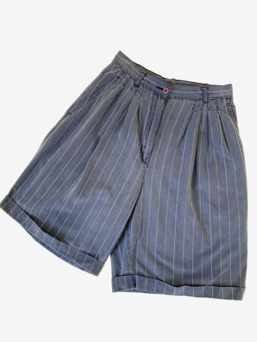 Vintage Faded Navy Striped Trouser Shorts / size Small